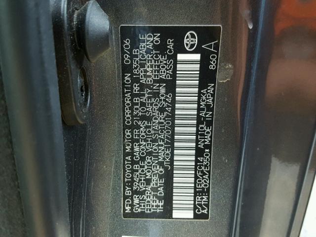 JTKDE177070174746 - 2007 TOYOTA SCION TC 灰色 照片 10