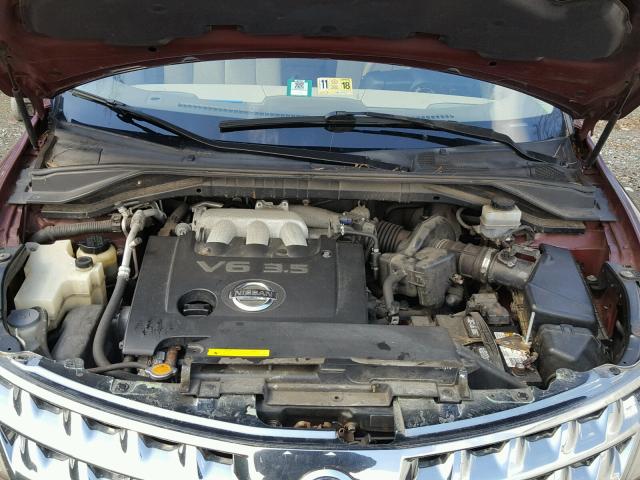 JN8AZ08W76W523237 - 2006 NISSAN MURANO SL RED photo 7