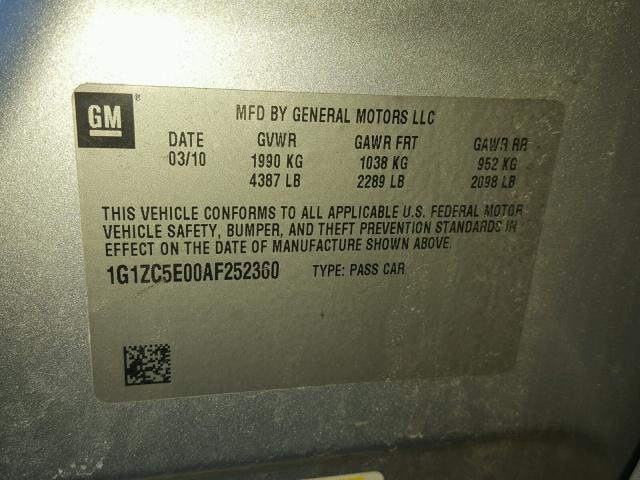 1G1ZC5E00AF252360 - 2010 CHEVROLET MALIBU 1LT SILVER photo 10