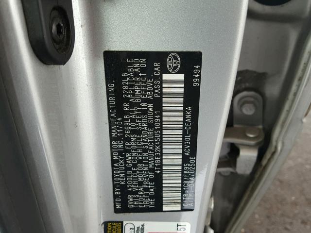 4T1BE32K45U510941 - 2005 TOYOTA CAMRY LE SILVER photo 10