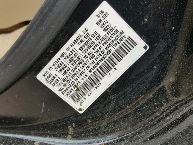 5FNRL387X6B079981 - 2006 HONDA ODYSSEY EX BLACK photo 10