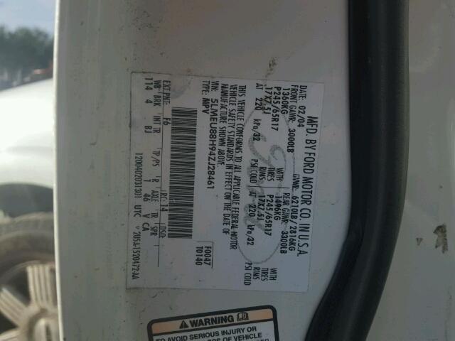 5LMEU88H94ZJ28461 - 2004 LINCOLN AVIATOR 白色 照片 10