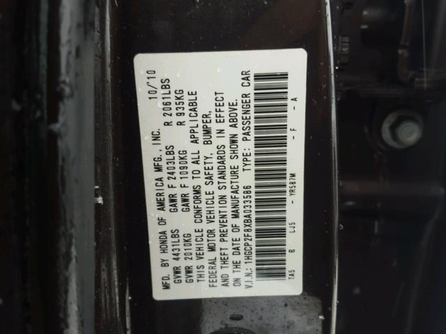 1HGCP2F8XBA033586 - 2011 HONDA ACCORD EXL GRAY photo 10