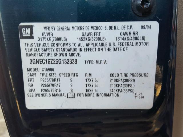 3GNEC16Z25G132339 - 2005 CHEVROLET SUBURBAN C BLUE photo 10