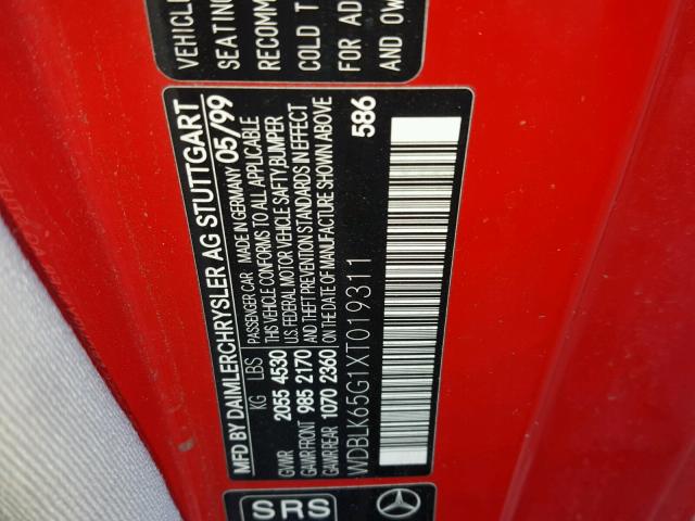 WDBLK65G1XT019311 - 1999 MERCEDES-BENZ CLK 320 RED photo 10