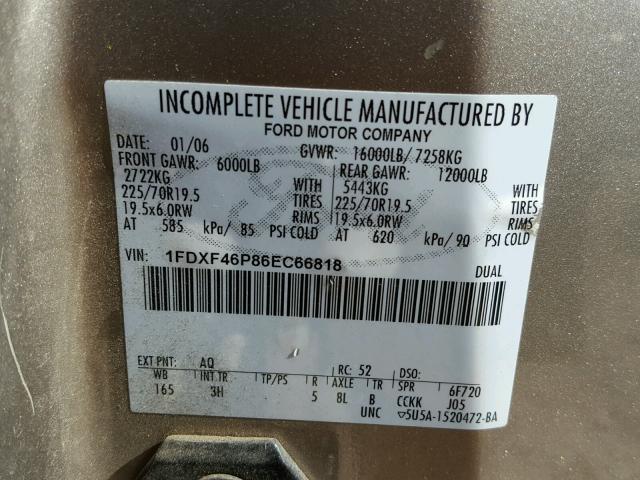 1FDXF46P86EC66818 - 2006 FORD F450 SUPER GRAY photo 10