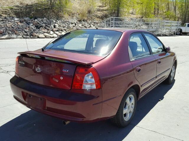 KNAFB161135096722 - 2003 KIA SPECTRA GS MAROON photo 4