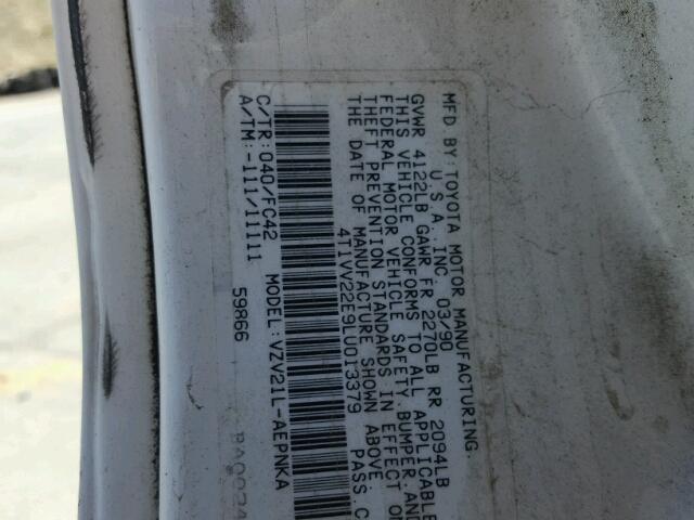 4T1VV22E9LU013379 - 1990 TOYOTA CAMRY LE Weiß Foto 10