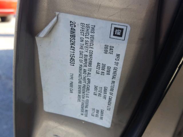 2G4WB52K4Y1154531 - 2000 BUICK REGAL LS GOLD photo 10