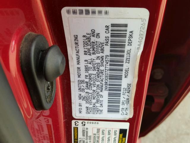 1NXBR30E07Z774579 - 2007 TOYOTA COROLLA CE RED photo 10