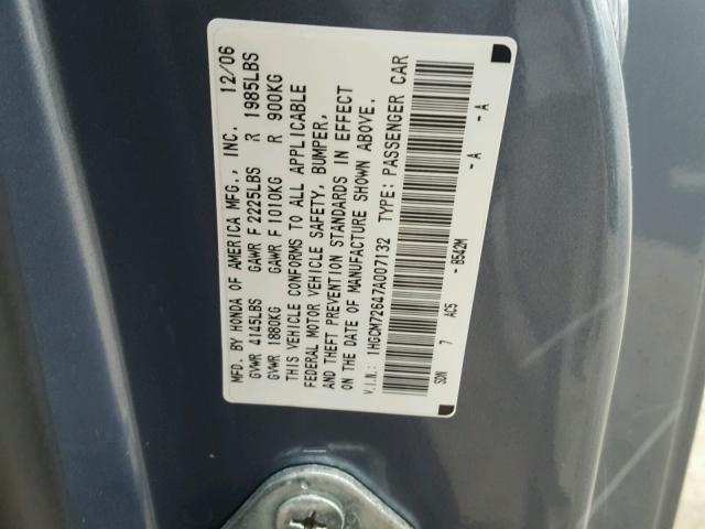 1HGCM72647A007132 - 2007 HONDA ACCORD EX BLUE photo 10