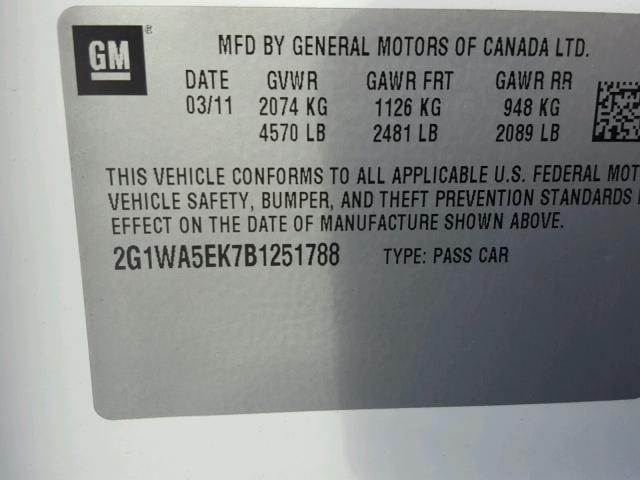 2G1WA5EK7B1251788 - 2011 CHEVROLET IMPALA LS WHITE photo 10