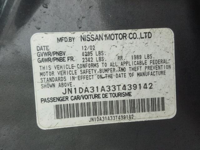 JN1DA31A33T439142 - 2003 NISSAN MAXIMA GLE GRAY photo 10