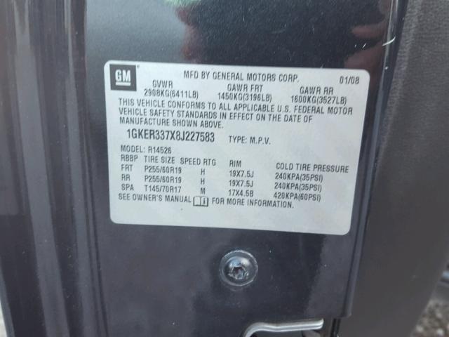 1GKER337X8J227583 - 2008 GMC ACADIA SLT შავი ფოტო 10