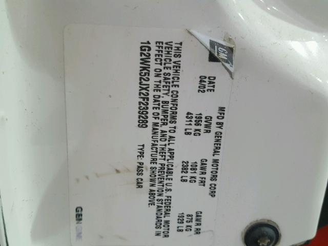 1G2WK52JX2F239289 - 2002 PONTIAC GRAND PRIX WHITE photo 10