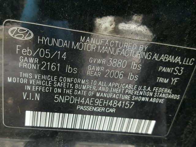 5NPDH4AE9EH484157 - 2014 HYUNDAI ELANTRA SE BLACK photo 10