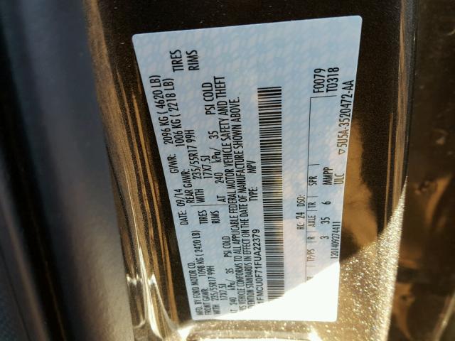 1FMCU0F71FUA22379 - 2015 FORD ESCAPE S GRAY photo 10