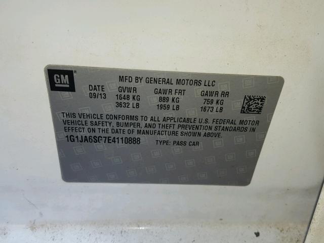 1G1JA6SG7E4110888 - 2014 CHEVROLET SONIC LS WHITE photo 10