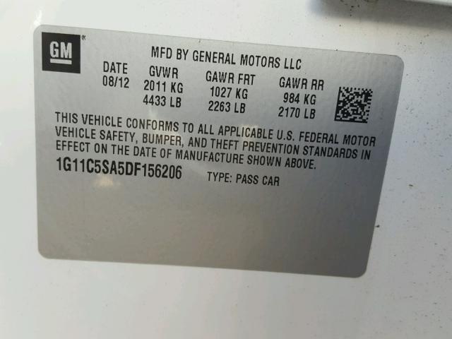 1G11C5SA5DF156206 - 2013 CHEVROLET MALIBU 1LT 白色 照片 10