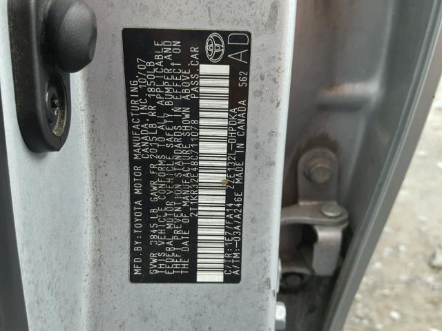 2T1KR32E48C711078 - 2008 TOYOTA COROLLA MA SILVER photo 10