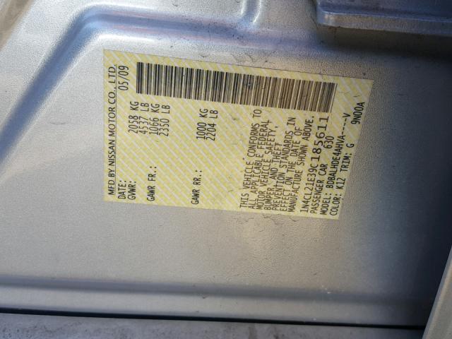 1N4CL21E39C185611 - 2009 NISSAN ALTIMA HYB SILVER photo 10