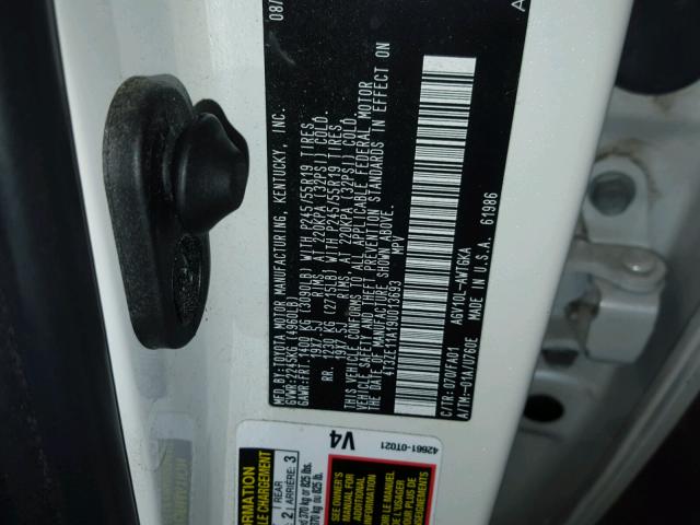 4T3ZE11A19U013693 - 2009 TOYOTA VENZA BASE WHITE photo 10