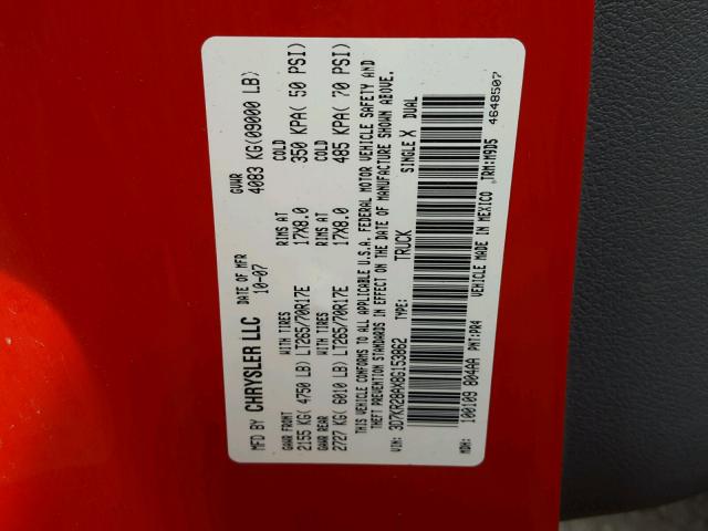 3D7KR28AX8G153862 - 2008 DODGE RAM 2500 S RED photo 10