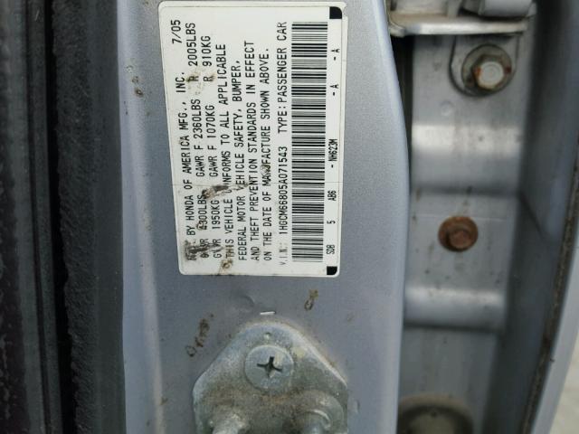 1HGCM66805A071543 - 2005 HONDA ACCORD EX SILVER photo 10