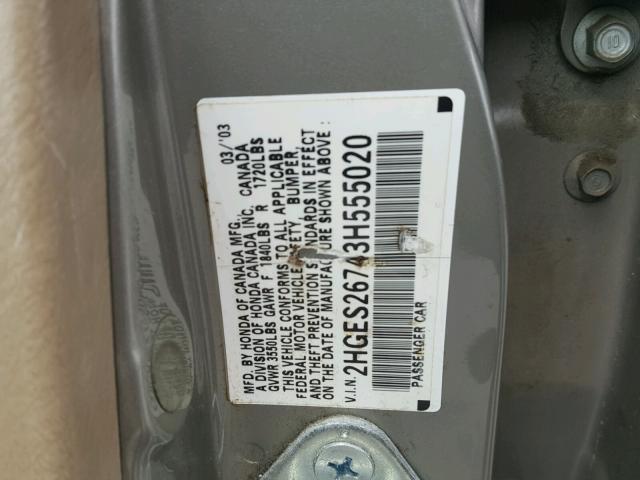 2HGES26743H555020 - 2003 HONDA CIVIC EX ოქროსფერი ფოტო 10