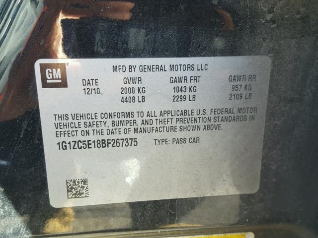 1G1ZC5E18BF267375 - 2011 CHEVROLET MALIBU 1LT 黑色 照片 10