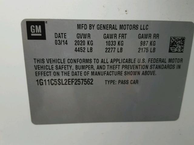 1G11C5SL2EF257562 - 2014 CHEVROLET MALIBU 1LT 白色 照片 10