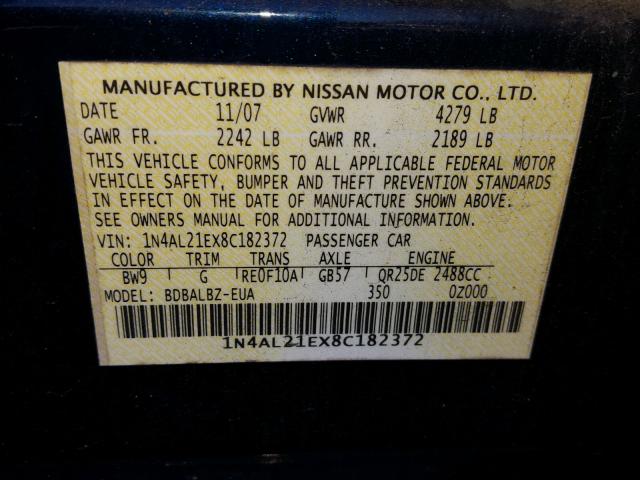 1N4AL21EX8C182372 - 2008 NISSAN ALTIMA 2.5 BLUE photo 10