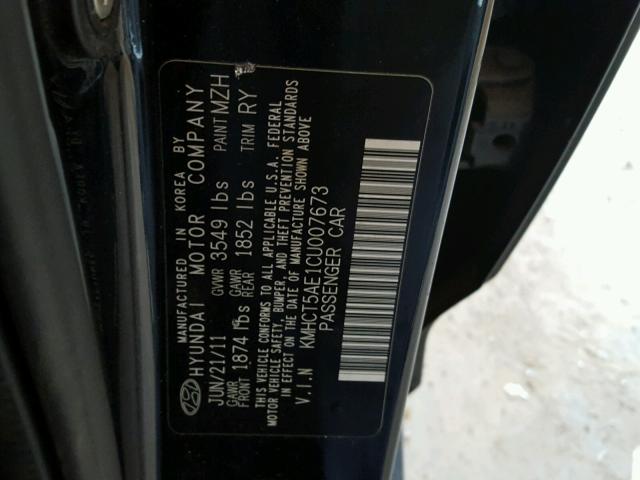 KMHCT5AE1CU007673 - 2012 HYUNDAI ACCENT GLS BLACK photo 10