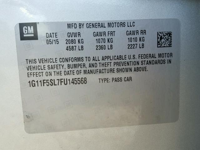 1G11F5SL7FU145568 - 2015 CHEVROLET MALIBU LTZ 银色 照片 10