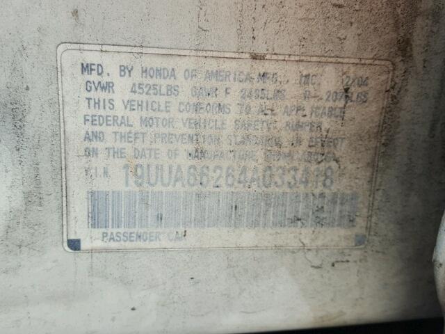 19UUA66264A033418 - 2004 ACURA TL WHITE photo 10