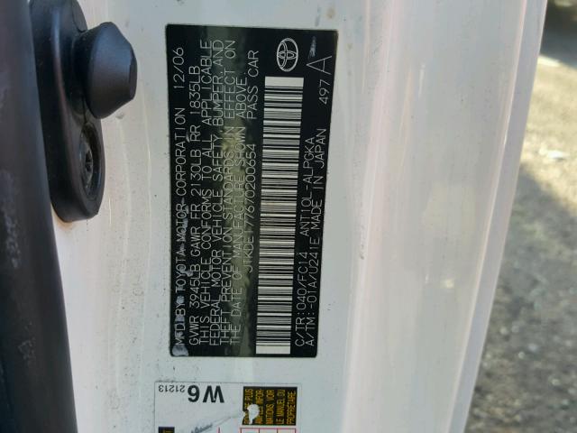 JTKDE177670200654 - 2007 TOYOTA SCION TC 白色 照片 10