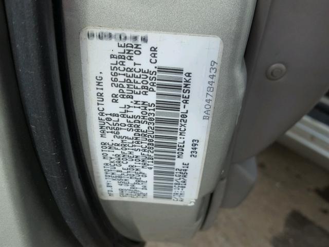 4T1BF28B02U230315 - 2002 TOYOTA AVALON XL GRAY photo 10