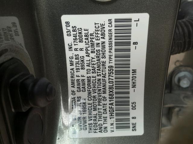1HGFA168X8L077559 - 2008 HONDA CIVIC EX Gümüş foto 10