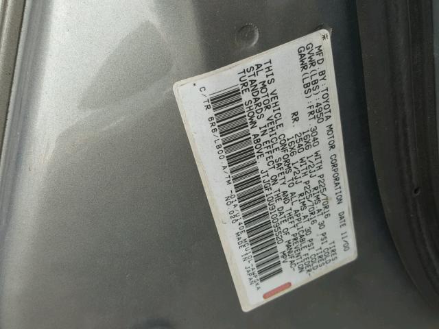 JTJGF10U910095520 - 2001 LEXUS RX 300 GRAY photo 10