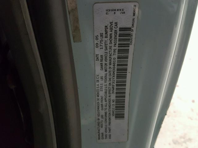 3VWRF31YX6M304810 - 2006 VOLKSWAGEN NEW BEETLE 蓝色 照片 10