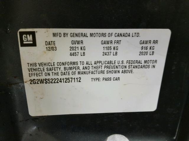 2G2WS522241257112 - 2004 PONTIAC GRAND PRIX Mavi foto 10