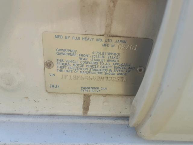 JF1SF65642H733878 - 2002 SUBARU FORESTER S 白色 照片 10