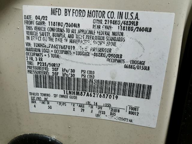 1LNHM87A62Y687019 - 2002 LINCOLN LS CREAM photo 10