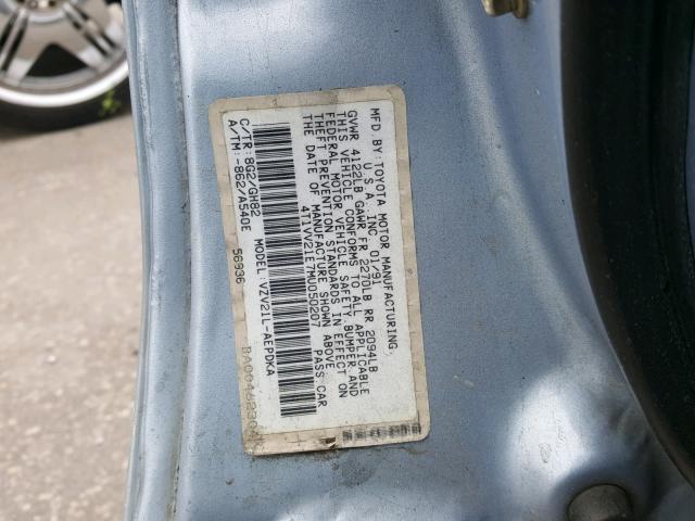 4T1VV21E7MU050207 - 1991 TOYOTA CAMRY DLX 蓝色 照片 10