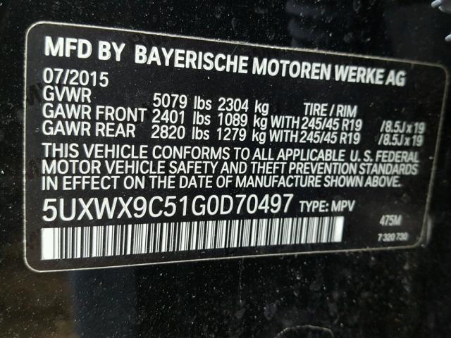5UXWX9C51G0D70497 - 2016 BMW X3 XDRIVE2 BLACK photo 10