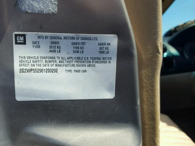 2G2WP552961200292 - 2006 PONTIAC GRAND PRIX ოქროსფერი ფოტო 10