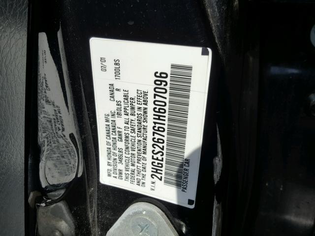 2HGES26761H607096 - 2001 HONDA CIVIC EX BLACK photo 10