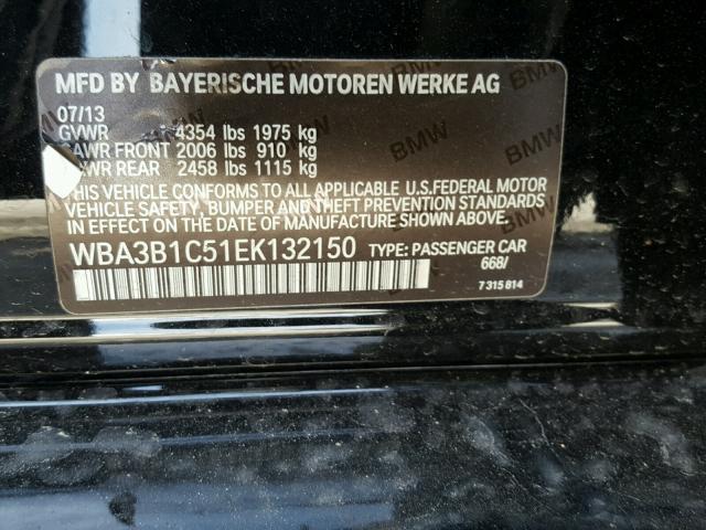 WBA3B1C51EK132150 - 2014 BMW 320 I BLACK photo 10