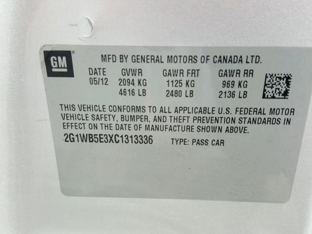 2G1WB5E3XC1313336 - 2012 CHEVROLET IMPALA LT SILVER photo 10