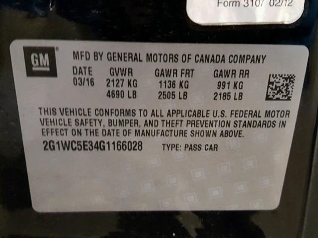 2G1WC5E34G1166028 - 2016 CHEVROLET IMPALA LIM BLACK photo 10